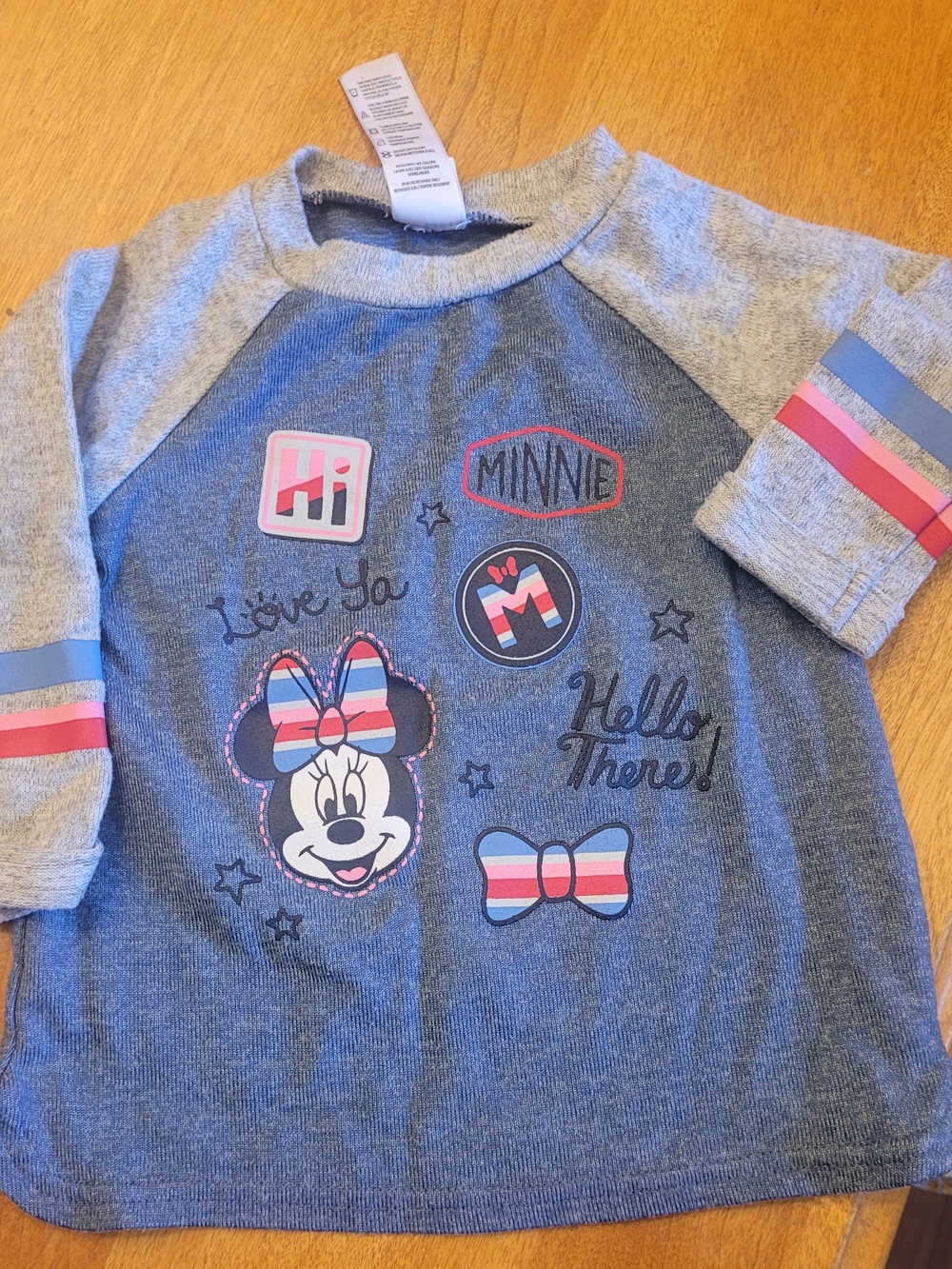 Disney Blue & Gray Minnie Raglan Top with Pink Accents